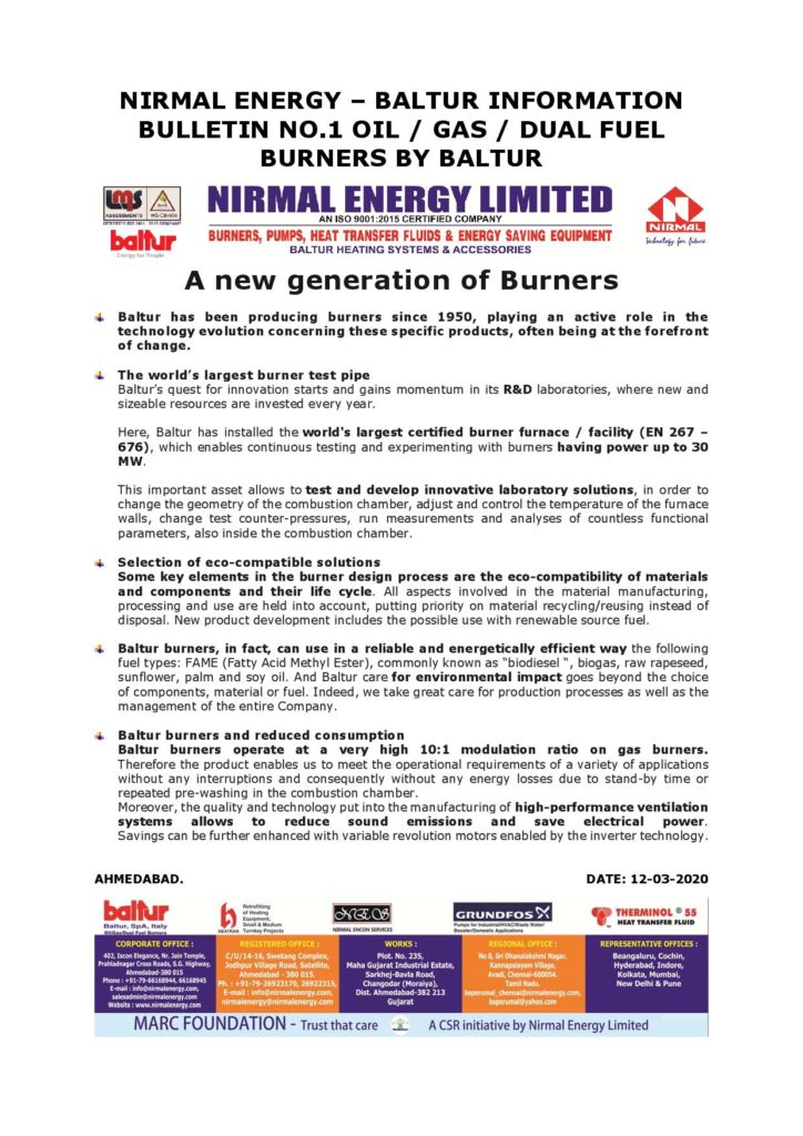 News Bulletin 2020 - Baltur Industrial Burners